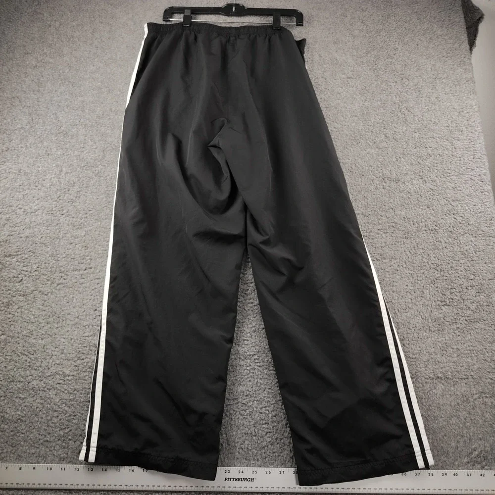 Adidas Mens XL Black White 3 Stripe Wind Track Pants Mesh Lined